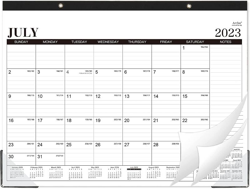 Photo 1 of 2023-2024 Desk Calendar - Large Desk Calendar 2023-2024, Jul. 2023 - Dec. 2024, 22" x 17", Thick Paper with Corner Protectors, Large Ruled Blocks, 2 Hanging Hooks, To Do & Notes - Classic Black