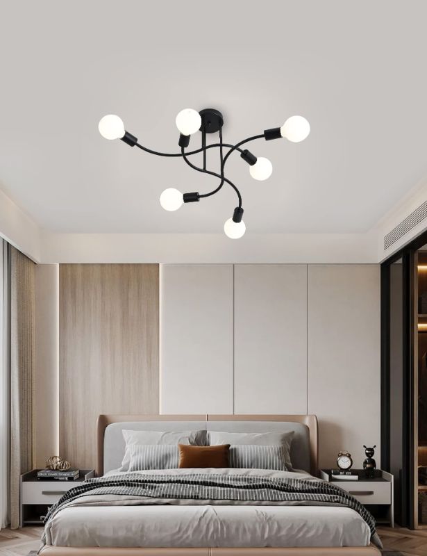 Photo 1 of YORN KUNG Chandeliers?Sputnik Light Fixture?Bedroom Lights for Ceiling?6-Light?Suitable for Living Room, Bedroom, Dining Room, Corridor, Office (Black)