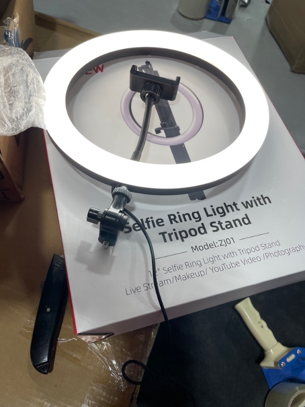 Photo 2 of 12" LED Selfie Ring Light with Tripod Stand and Phone Holder for iPhone Android, Circle Camera Halo Ringlight for Video Recording/Makeup/Live Stream, Color Range 3000K-6500K, 162Bulbs, 21"-66" Height