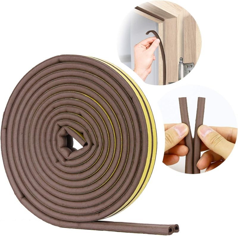 Photo 1 of 33Feet Long Weather Stripping for Door,Insulation Weatherproof Doors and Windows Seal Strip,Collision Avoidance Rubber Self-Adhesive Weatherstrig Brown 1 pack 