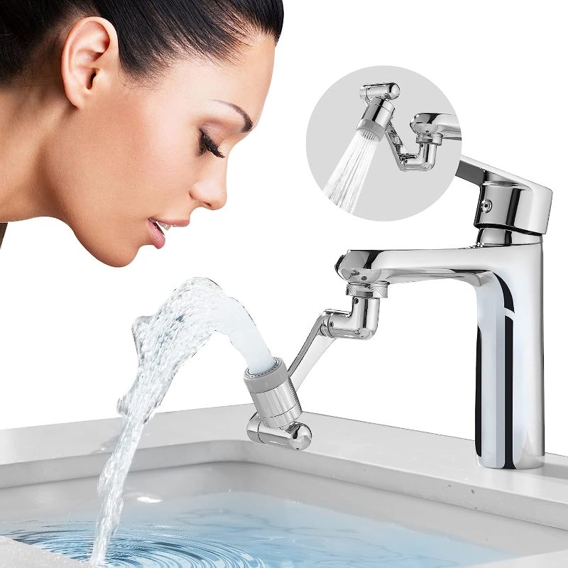 Photo 1 of 1080° Swivel Faucet-Extender Universal Sink-Water-Aerator - 2 Mode Splash Filter Extension, Kitchen Bathroom 360° Angle Rotatable Spray Attachment, Multifunctional Robotic Arm -Washing Eye/Hair/Face