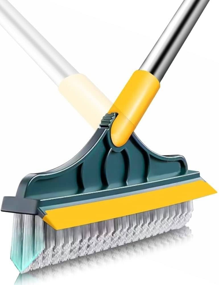 Photo 1 of 2 in 1 Cleaning Floor Scrub Brush Floor Brush Scrubber New Upgraded 51.4" Long Handle Grout Brush Scrape V-Shape Stiff Bristle Cleaning Brush with Squeegee 120°Rotating Tile Brush for Bathroom Kitchen