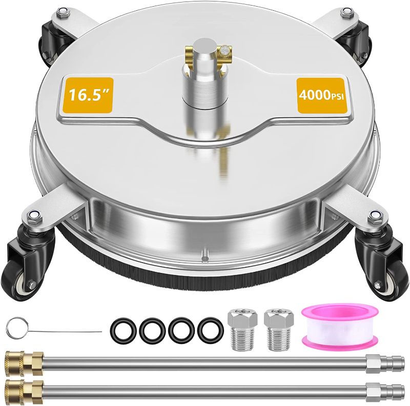 Photo 1 of 16.5" Pressure Washer Surface Cleaner, Power Washer Surface Cleaner w/Extension Wand & 4 Wheels,Replacement Nozzle - Powerful Pressure Washer Attachment for Driveways, Patios,4000PSI,EP001