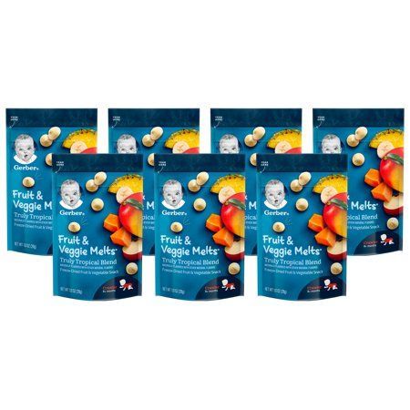 Photo 1 of (Pack of 7) Gerber Fruit & Veggie Melts Freeze-Dried Fruit and Vegetable Snacks Truly Tropical Blend Naturally Flavored with Other Natural Flavors
