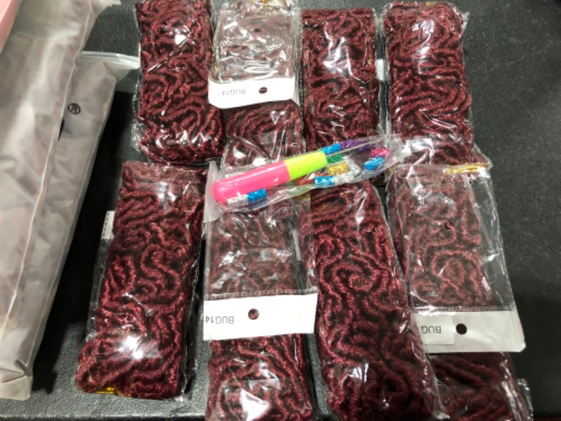 Photo 1 of 144 Strands Short Burgundy Faux Locs Crochet Hair 14 Inch Bug Color New Soft Locs wavy Dreadlocks Braids 8 Packs Ginger Red Pre-Looped Crochet Hair for Black Women (14 Inch 8 packs Bug)