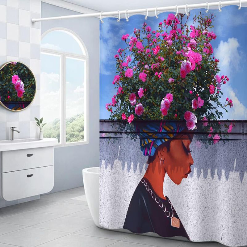 Photo 1 of WWBBXX African American Women Shower Curtain Black Girl Bathroom Decor Waterproof Afro Sexy Art Safflower Women Fabric Bathroom Curtain with 12 Hooks Waterproof & Machine Washable 72"x72"