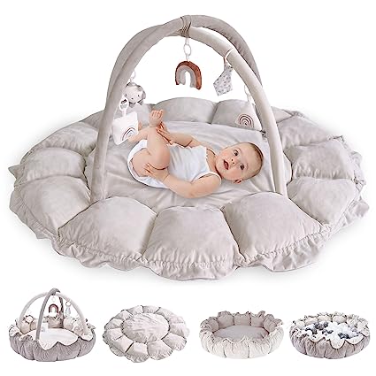 Photo 1 of 5-in-1 Thick Baby Gym & Ball Pit, Plush Play Gym, Tummy Time Mat, Convertible Stage-Based Developmental Activity Gym & Play Mat from Baby to Toddler, Pet Cushion, Balls are not Included 