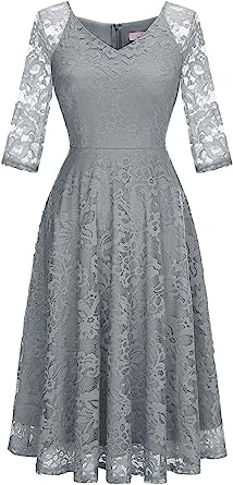 Photo 1 of Dressystar Long-Sleeve A-Line Lace Bridesmaid Dress Midi for Wedding Formal Party MEDIUM 