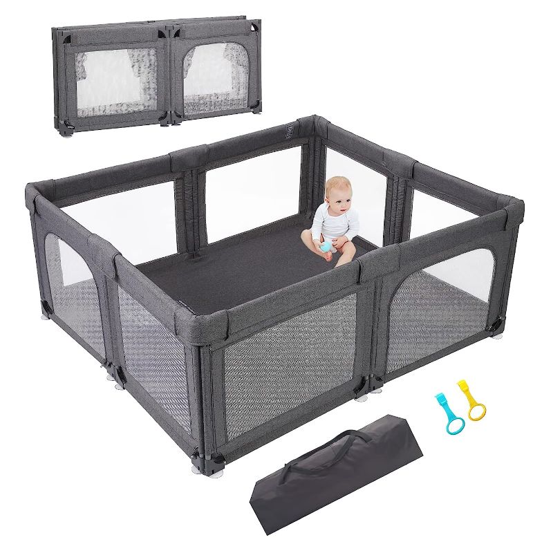 Photo 1 of Doradotey Baby Playpen, Extra Large Play Center Yards Play Pens for Babies, Foldable Gate Playpen with Bottom Baby Fence Play Area Safety Kids Playpen, Cationic Grey
