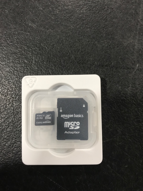 Photo 1 of Amazon Basics microSDXC Memory Card with Full Size Adapter, A2, U3, Read Speed up to 100 MB/s, 256 GB 256GB