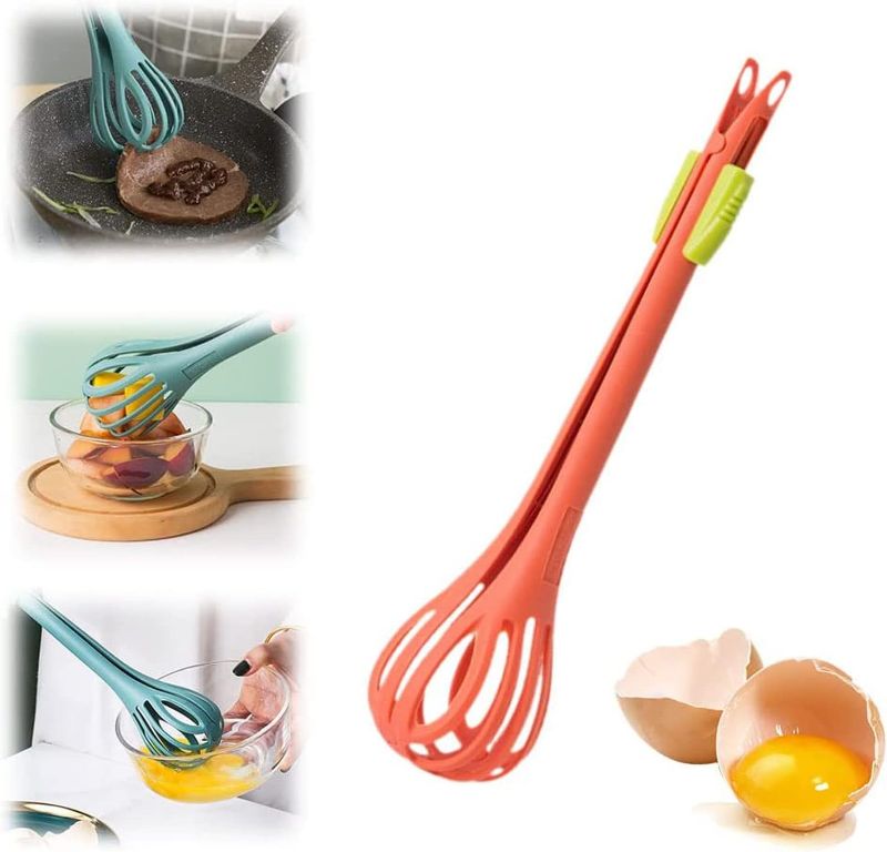 Photo 1 of 2 in 1 Food Clip & Egg Whisk, Multi-function Egg Beater and Bread Clip, Handheld Egg Mixer Plastic Egg Beater Blender, Multifunctional Kitchen Tool (orange) 