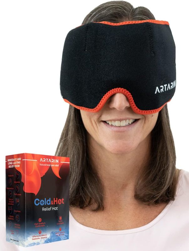 Photo 1 of Cooling Headache and Migraine Relief Hat - Migraine Hat Ice Pack - Ice Head Wrap Cap - Hot and Cold Reusable Gel Ice Pack for Chemotherapy - Migraines - Puffy Eyes - Stress (One Size, Black-Red)
