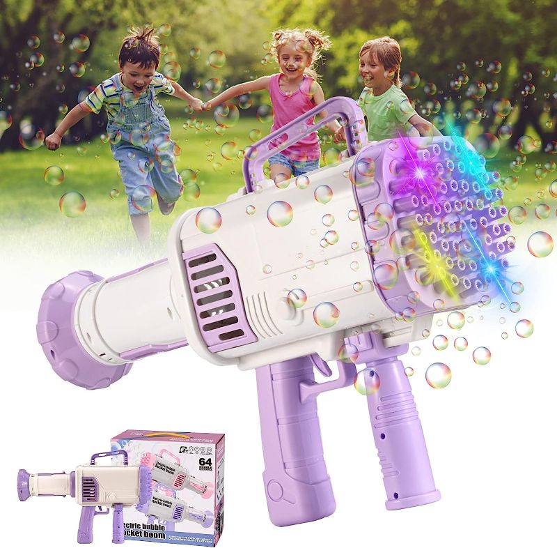 Photo 1 of Bubble Machine Gun 64-Hole Bubble Bazooka Gun Rocket Boom Bubble Machine Rocket Launcher Bubble Maker for Birthday Chirldrens Day Gift for Boys Girls Kids Toy Age 3 4 5 6 7 8+ 