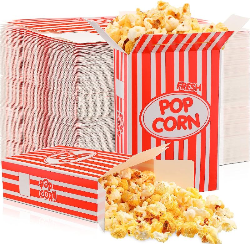 Photo 1 of 
200 Pcs Paper Popcorn Boxes 1 oz Close Top Oil Proof Disposable Popcorn Container 6 x 4 x 2 Inch Red and White Stripes Leak Proof Popcorn Boxes for Party Movie Party Theater Night Carnival Birthday