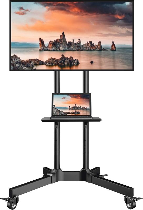 Photo 1 of Mobile TV Cart with Wheels for 32-85 Inch Flat Curved Screen TVs- UL Certificated Height Adjustable Rolling TV Stand Hold Up to 132 lbs- Trolley Floor Stand with Tray Max VESA 600x400mm PSTVMC01