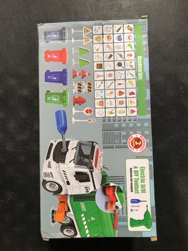 Photo 1 of 71 PCS Take Apart Garbage Truck Playset – 1:12 SCALE Push & Go + Electric Drill, Sounds & Lights, Road Signs Set, 4 TRASH CANS & 40 FLASH CARDS for Learning – Recycling Truck for boys ages 4 5 6 7 8 +