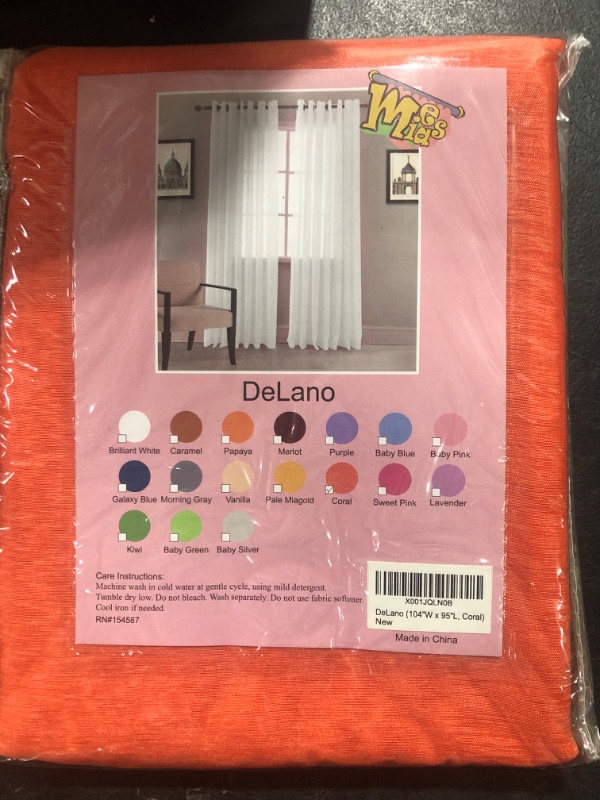 Photo 1 of 104"X 95" - Memias - Premium Extra Wide Window Sheer Elegant Curtain - Coral Colar 