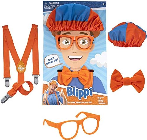 Photo 1 of Blippi Costume Roleplay Accessories, Perfect for Dress Up and Play Time - Includes Iconic Orange Bow Tie, Suspenders, Hats and Glasses, for Young Children and Toddlers - Roleplay 
