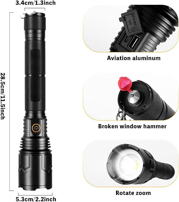 Photo 1 of YXQUA 22000 Lumens Flash Light - Super Bright 1500 Feet Powerful USB Rechargeable Flashlight with 5 Modes, Waterproof, LED Tactical Flashlight for Outdoor Camping Emergency 