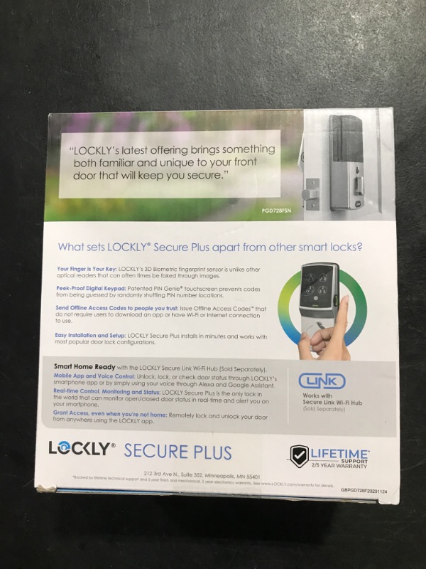 Photo 1 of NEW - SEALED - Secure Plus Smart Lock Bluetooth Retrofit Deadbolt with Touchscreen/Fingerprint Sensor/Key Access/Auto Lock Access