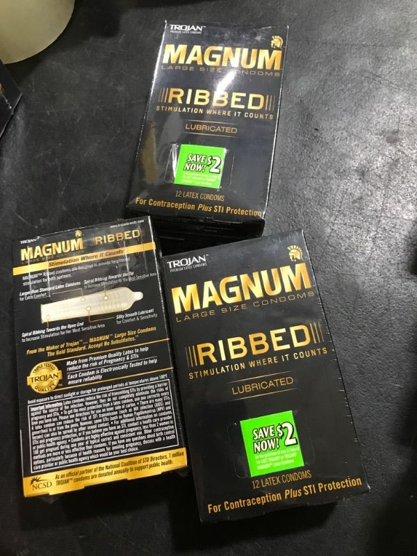Photo 2 of  *EXPIRED! 02/01/2023*Trojan Magnum Large Size Condoms Ribbed Lubricated - 12 ct, Pack of 3