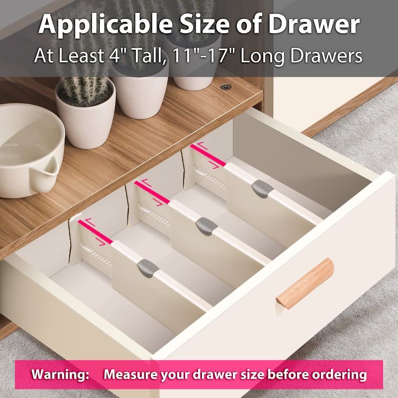 Photo 1 of 
Drawer Dividers Organizer 4 Pack, Adjustable Separators 4" High Expandable from 11-17" for Bedroom, Bathroom, Closet,Clothing, Office, Kitchen... 