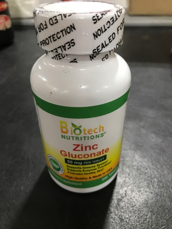 Photo 1 of EXP: 06/2024 - Biotech Nutritions Zinc Gluconate 50 mg 250 Tablets Made in USA Vegetarian/Vegan Zinc Gluconate