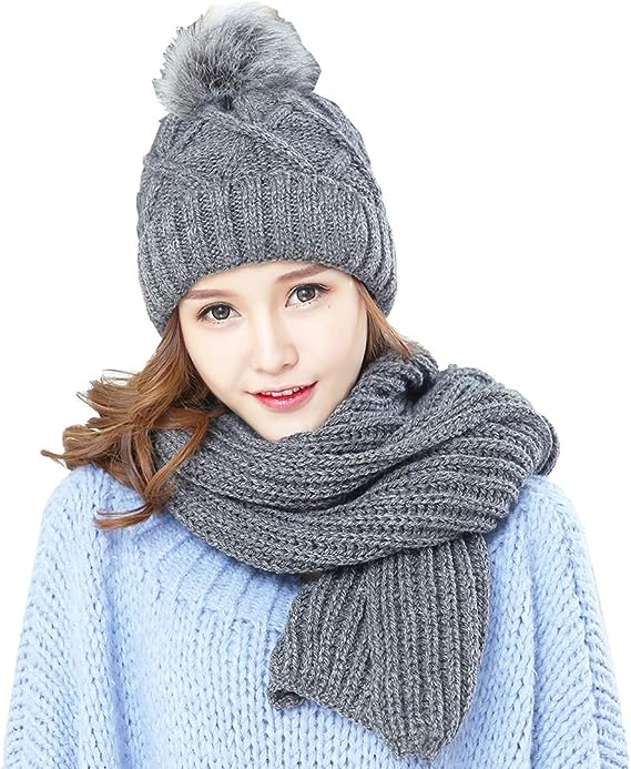 Photo 1 of  Cold Winter Women Warm Scarf Beanie Hat Set