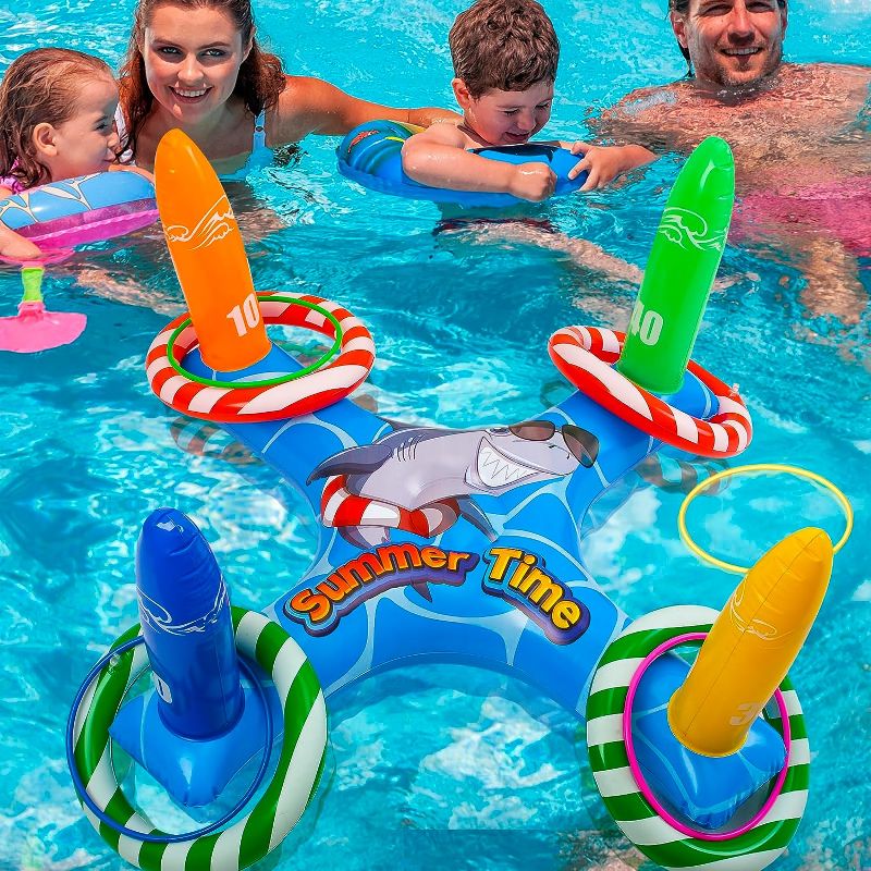 Photo 1 of 
Pool Toys Games for Kids and Adults, Swimming Water Fun Floats Pool Accessories Inflatable Ring Toss for Boys and Girls, Upgrade to 2 Style Colorful Rings