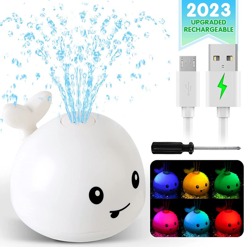 Photo 1 of Baby Bath Toys, 1500 mAh Rechargeable Bath Toys with Double Layer Waterproof, Light Up Whale Spray Water Bathtub Toys for Toddlers Infant Kids Boys Girls, Pool Bathroom Baby Toy