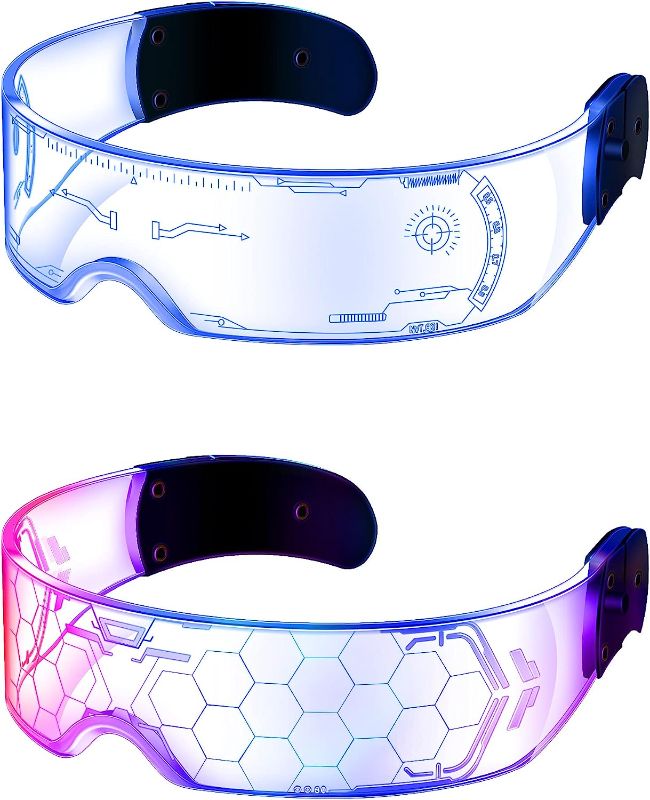 Photo 1 of 2 Pairs LED Visor Glasses 7 Colors Futuristic Glasses 4 Modes Light Up Glasses Honeycomb Luminous Glasses for Adults (Cool Style)
