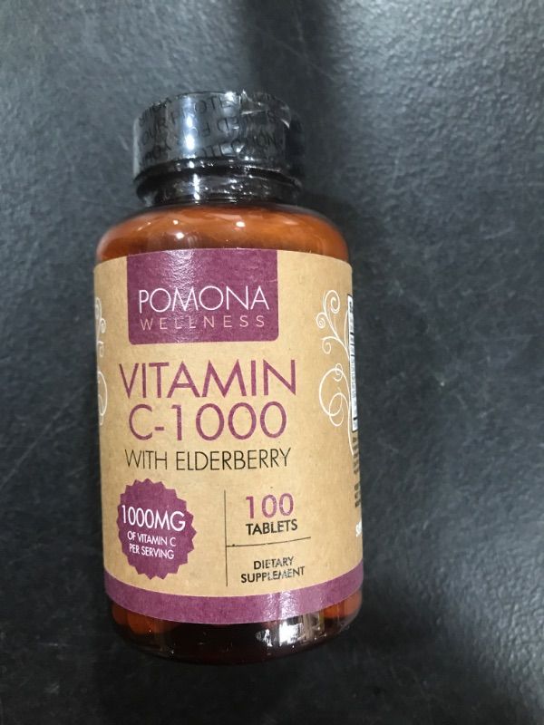 Photo 2 of Pomona Wellness Vitamin C 1000mg Supplement with Elderberry, Quercetin for Antioxidant and Immune System Support, Citrus Bioflavonoids, Rose Hips & Rutin, Easy to Swallow, Non-GMO, 100 Tablets 1 Pack EXP 10/2023