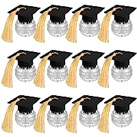Photo 1 of 12 Pieces Graduation Ornaments Mirror Ball with Mini Graduation Hat Tiny Disco Ball Bright Reflective Mirror 4th of July Graduation Party Supplies, Room, Home, Bar, Hanging Disco Decor