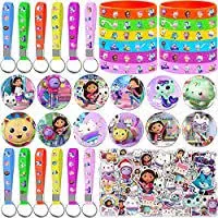 Photo 1 of Cartoon Party Supplies Birthday Party Favors, Include 12 Silicone Wristband,12 Button Pins,12 Key Chains,12 Stamps for Kids, Best Party Gifts for Birthday Party Decorations 