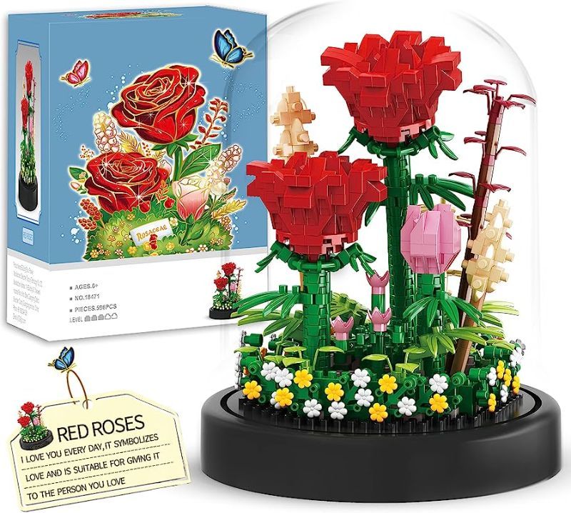 Photo 1 of CASMAN Mini Building Blocks Models Creative DIY Particle Red Rose Flower Plant Collection Construction Bonsai Tree Toys Adult Building Blocks Gift (Incompatible with Lego Set)
