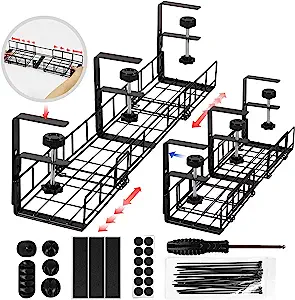 Photo 1 of Arme Extendable Under Desk Cable Management Tray, 27 Inch No Drill Steel Desk Cable Organizers?Cable Tray Under Table with Clamp for Office, Home&Kitchen