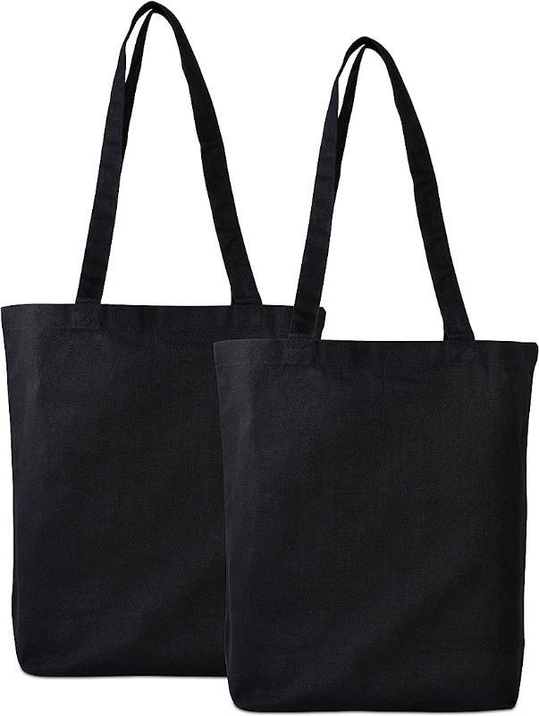 Photo 1 of Canvas Tote Bags - 2 Pack Black Cotton Shopping Bags with Shoulder Length Handles, Small Reusable Natural Organic Muslin Fabric Cloth, Blanks For Sublimation, Stores, Business, Crafts, Gifts