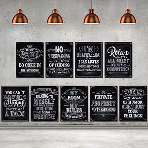 Photo 1 of 9 Pieces My Room My Rules Posters Funny Quotes Sayings Bathroom Posters Funny Art Prints with Adhesive Dots Funny Office Wall Decor Sign for Home Office Living Room Bedroom Decorations, 11 x 14 Inch 