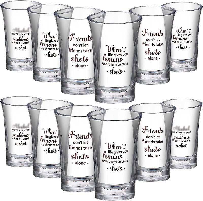 Photo 1 of 12 Packs Acrylic Clear Party Shot Glasses Random Set 1.2 Ounce Shot Glasses Funny Friends Shot Glasses Acrylic Shot Glasses for Adult Small Glass Shot Cups (Friend Style) 