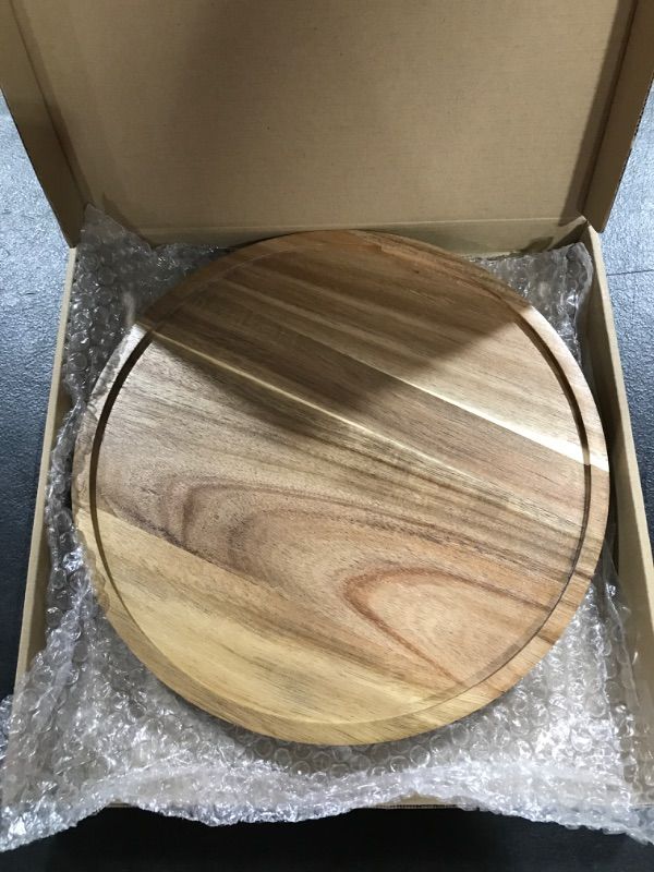 Photo 2 of 11.5 Inches Decorative Tray Wooden Serving Trays for Food Coffee Holder Round Wood Trays,Decorative Trays for Home Decor Acacia Wood