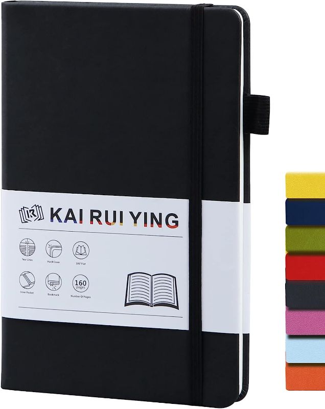 Photo 1 of KaiRuiYing Journal Notebook with Pen Holder, A5 Hardcover Notebooks for Work, College Ruled Notebook for School, Lined Journal for Writing, 100Gsm Premium Thick Paper with Inner Pocket, Medium 5.7"x8.4" (1Pack, Black) 