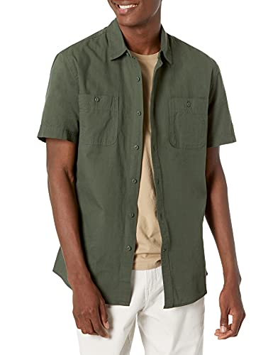 Photo 1 of Amazon Essentials Men's Short-Sleeve Chambray Shirt, Olive, X-Small
