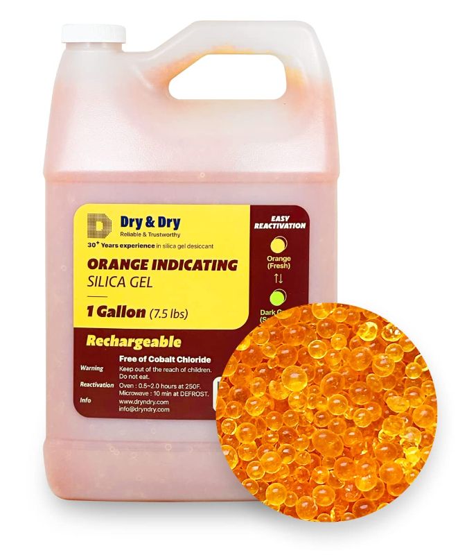 Photo 1 of "Dry & Dry" [7.5 LBS] Premium Orange Indicating Silica Gel Desiccant Beads(Industry Standard 3-5 mm) - Rechargeable(1 Gallon) 