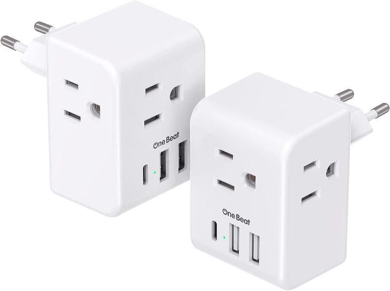 Photo 1 of 2 Pack European Travel Plug Adapter, International Power Plug Adapter with 3 Outlets 3 USB Charging Ports(1 USB C), Type C Plug Adapter Travel Essentials to Most Europe EU Spain Italy France Germany 