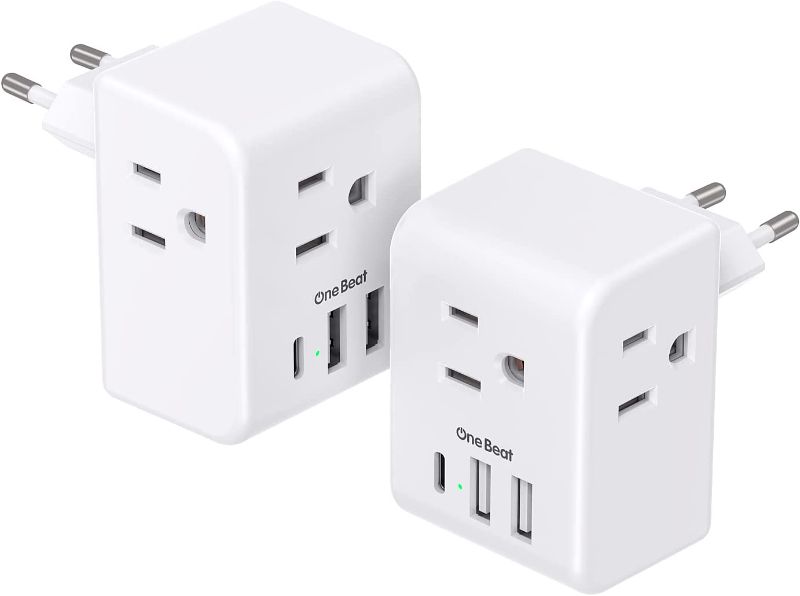 Photo 1 of 2 Pack European Travel Plug Adapter, International Power Plug Adapter with 3 Outlets 3 USB Charging Ports(1 USB C), Type C Plug Adapter Travel Essentials to Most Europe EU Spain Italy France Germany