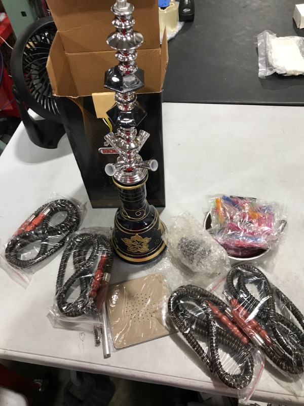 Photo 2 of 21'' 4 Hose Hookah Set with Everything Glass Shisha Vase - Include 50 Disposable Tips, 50 Pre-Punched Aluminum Foil (Stock picture similar)
