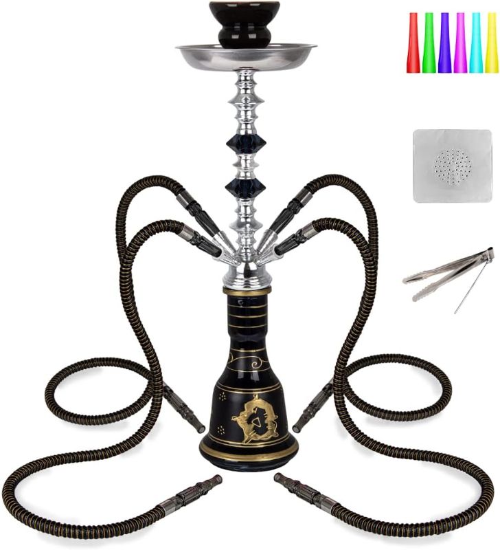 Photo 1 of 21'' 4 Hose Hookah Set with Everything Glass Shisha Vase - Include 50 Disposable Tips, 50 Pre-Punched Aluminum Foil (Stock picture similar)