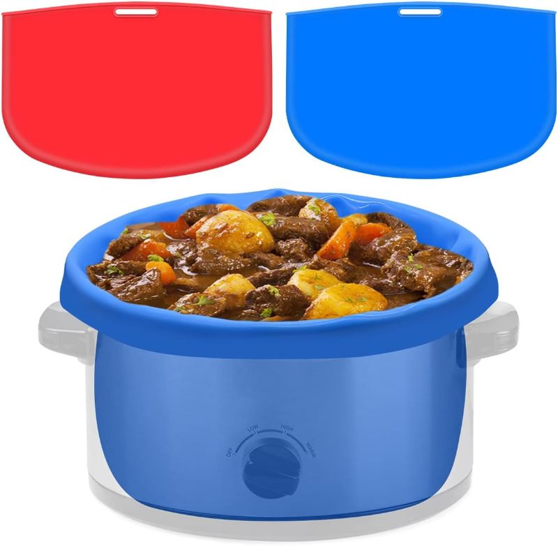 Photo 1 of 2 Pcs Silicone Slow Cooker Divider Liners for 6-7-8 QT Oval Crockpot & Hamilton Beach Crock Pot, Reusable Slow Cooker Silicone Inserts Separators, Replacement of Disposable Plastic Liner, Red+Blue