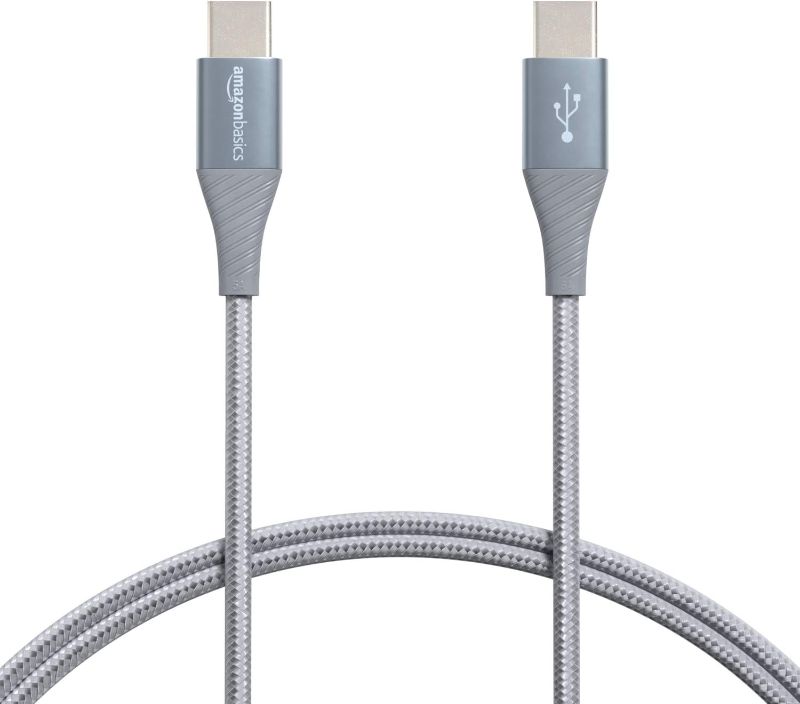 Photo 1 of Amazon Basics Aluminum Braided 100W USB-C to USB-C 2.0 Cable with Power Delivery - 3-Foot, Gray
