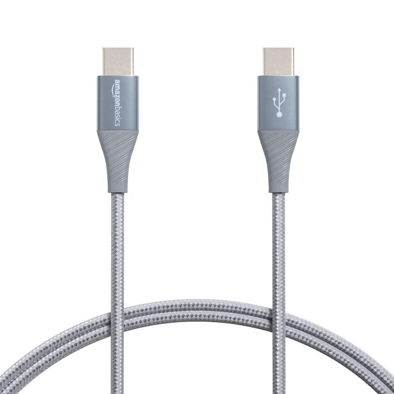 Photo 1 of Amazon Basics Aluminum Braided 100W USB-C to USB-C 2.0 Cable with Power Delivery - 3-Foot, Gray 3-Foot USB2.0 Type C to Type C